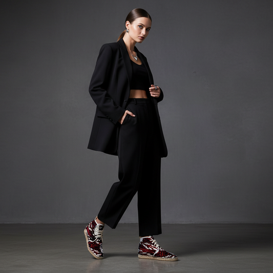 Red Abstract High‑Top Espadrille Shoes