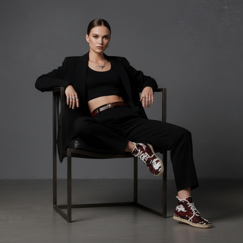 Red Abstract High‑Top Espadrille Shoes
