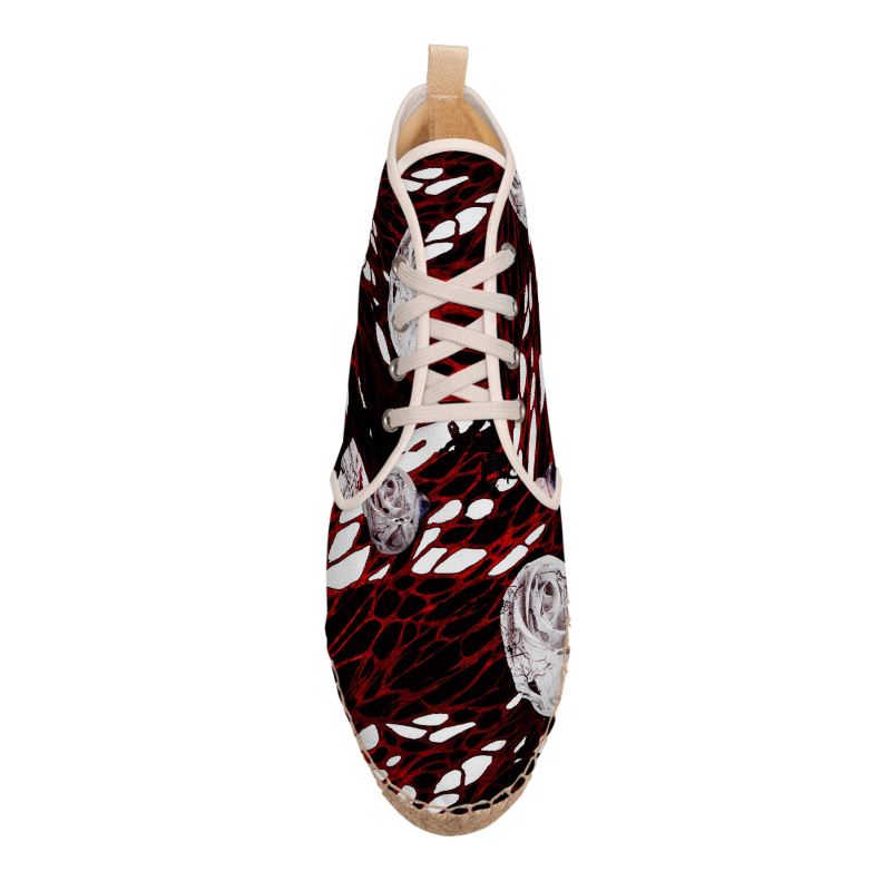 Red Abstract High‑Top Espadrille Shoes