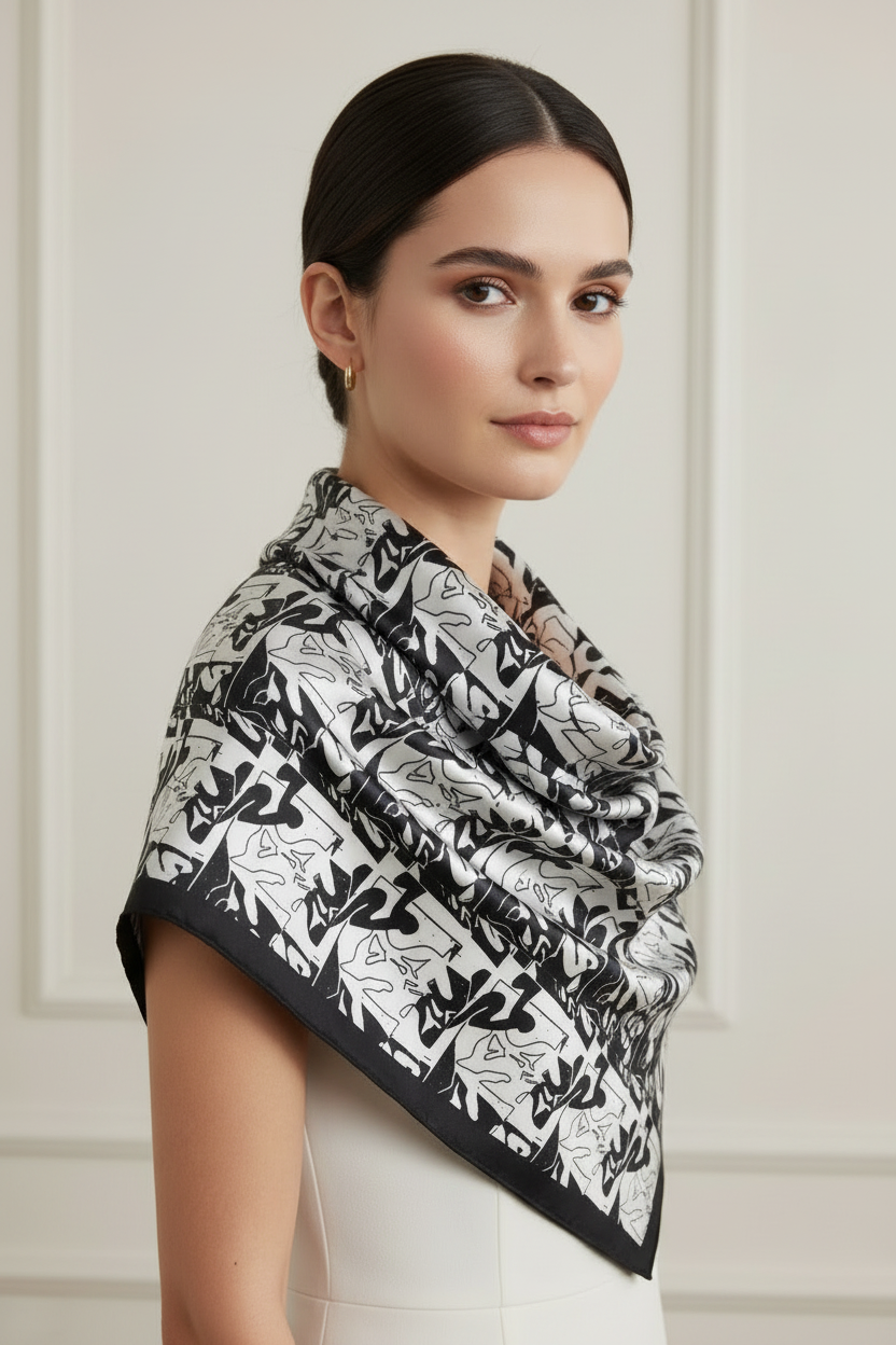 The Rorschach Flow Bandana- Monochrome silk scarf