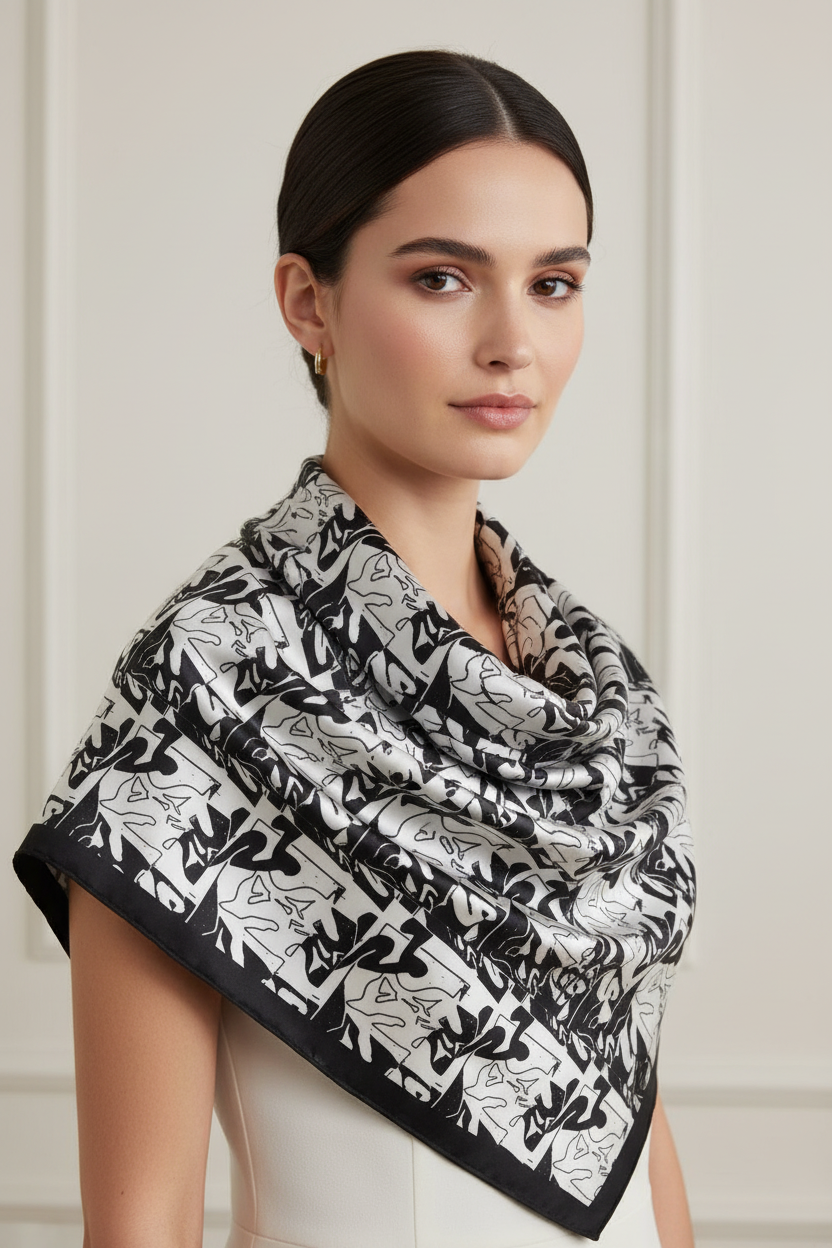 The Rorschach Flow Bandana- Monochrome silk scarf