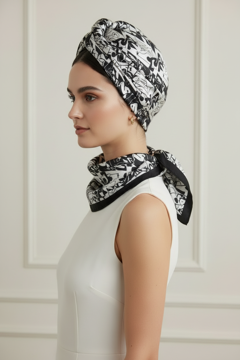 The Rorschach Flow Bandana- Monochrome silk scarf