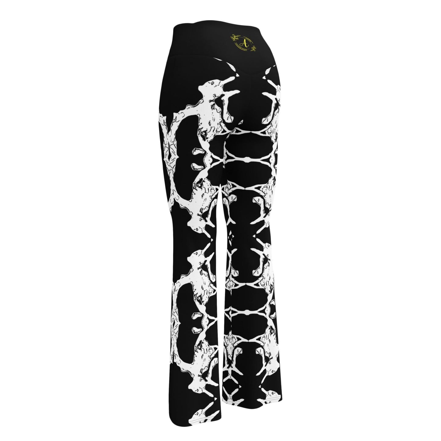 Abstract Flare Leggings: Black and White High-Waisted Trousers