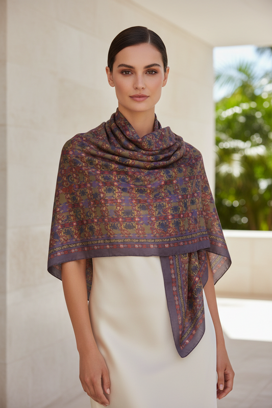 Enchanted styled Tapestry Satin Silk Scarf Wrap or Shawl
