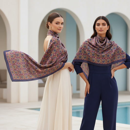 Enchanted styled Tapestry Satin Silk Scarf Wrap or Shawl