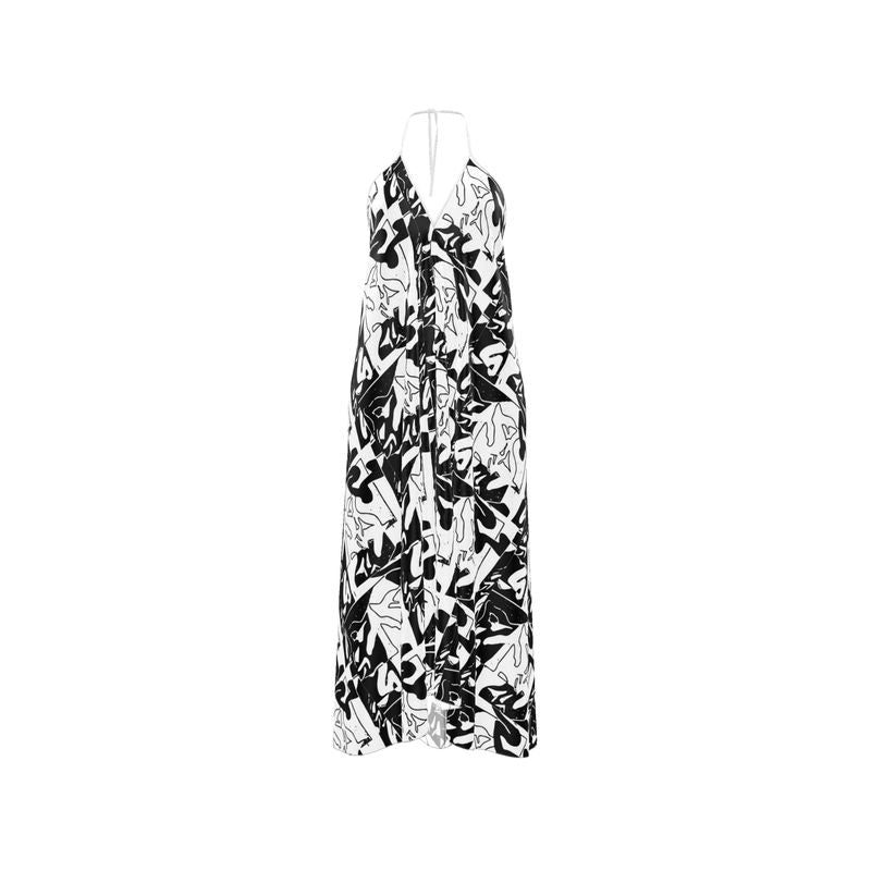 Halterneck backless dress- Monochrome Graffiti Art Maxi