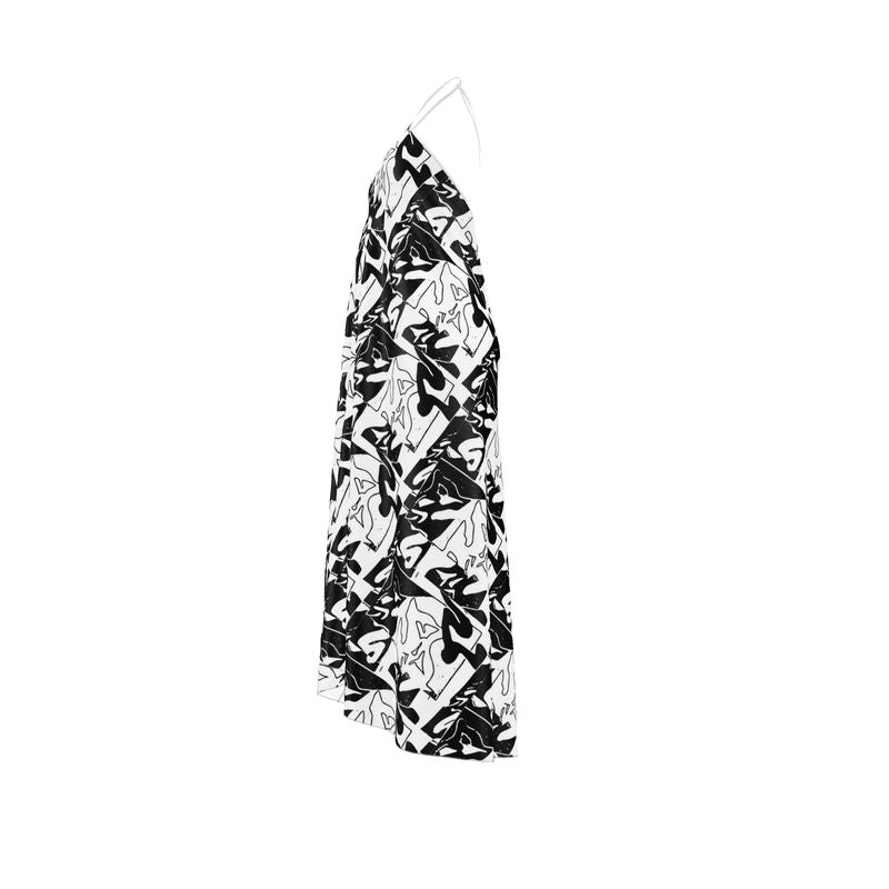 Halterneck backless dress- Monochrome Graffiti Art Maxi