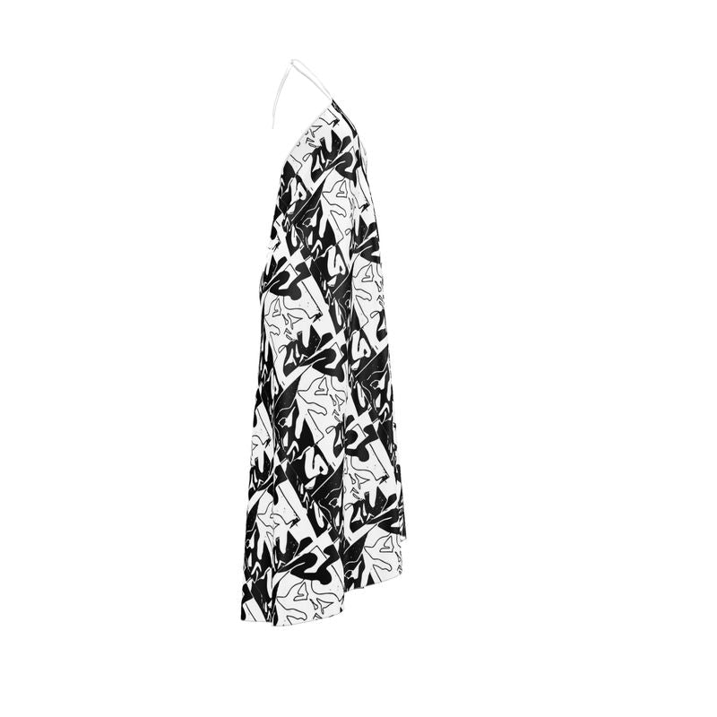 Halterneck backless dress- Monochrome Graffiti Art Maxi