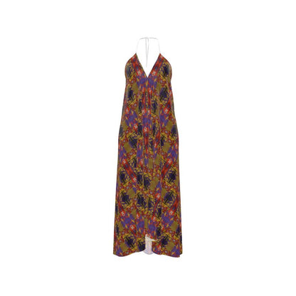 Geometric Print Halterneck Maxi Dress