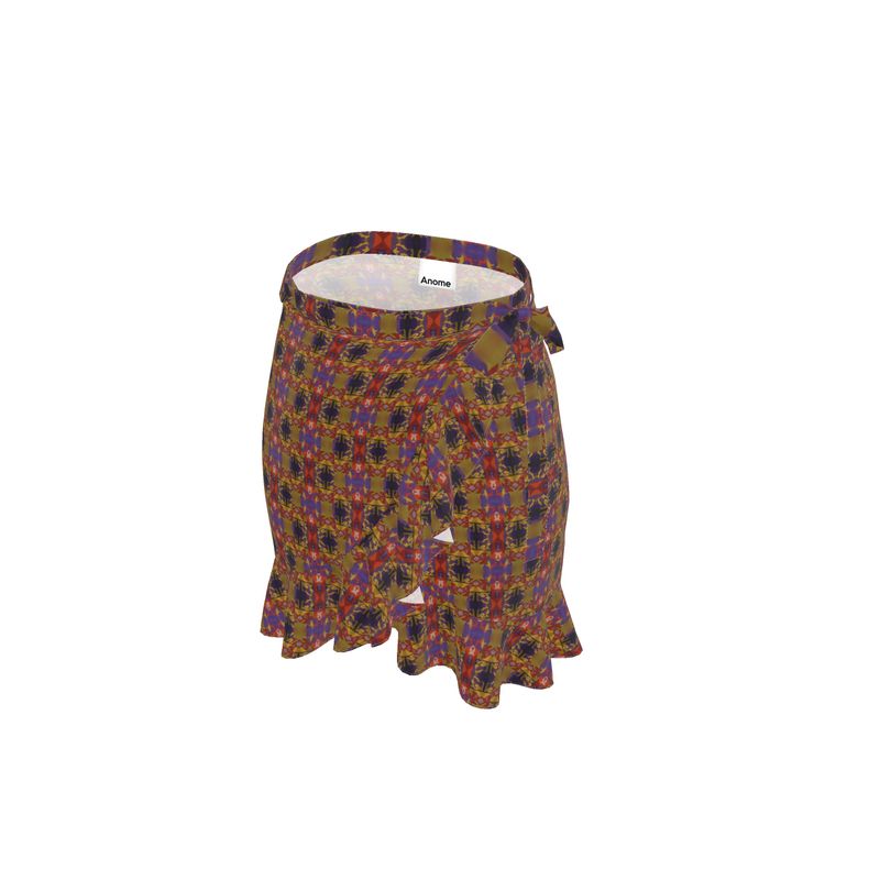 Boho-Chic Floral Ruffle Wrap Mini Skirt in Earthy Tones-Flounce Skirt