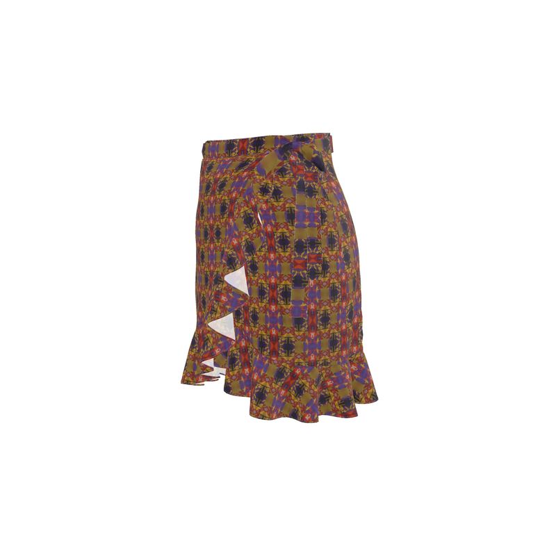 Boho-Chic Floral Ruffle Wrap Mini Skirt in Earthy Tones-Flounce Skirt
