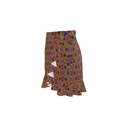 Boho-Chic Floral Ruffle Wrap Mini Skirt in Earthy Tones-Flounce Skirt