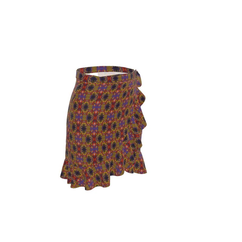 Boho-Chic Floral Ruffle Wrap Mini Skirt in Earthy Tones-Flounce Skirt