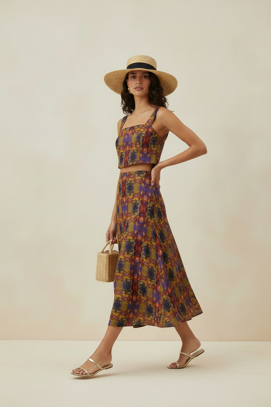 vibrant Geometric A-Line Midi Skirt