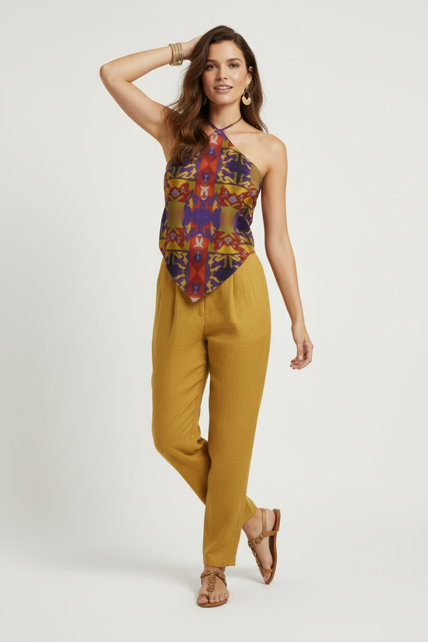 Bandana Top- Vibrant Geometric Scarf-Style Halter Top