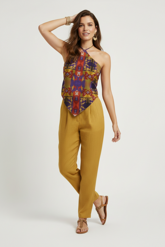 Bandana Top- Vibrant Geometric Scarf-Style Halter Top