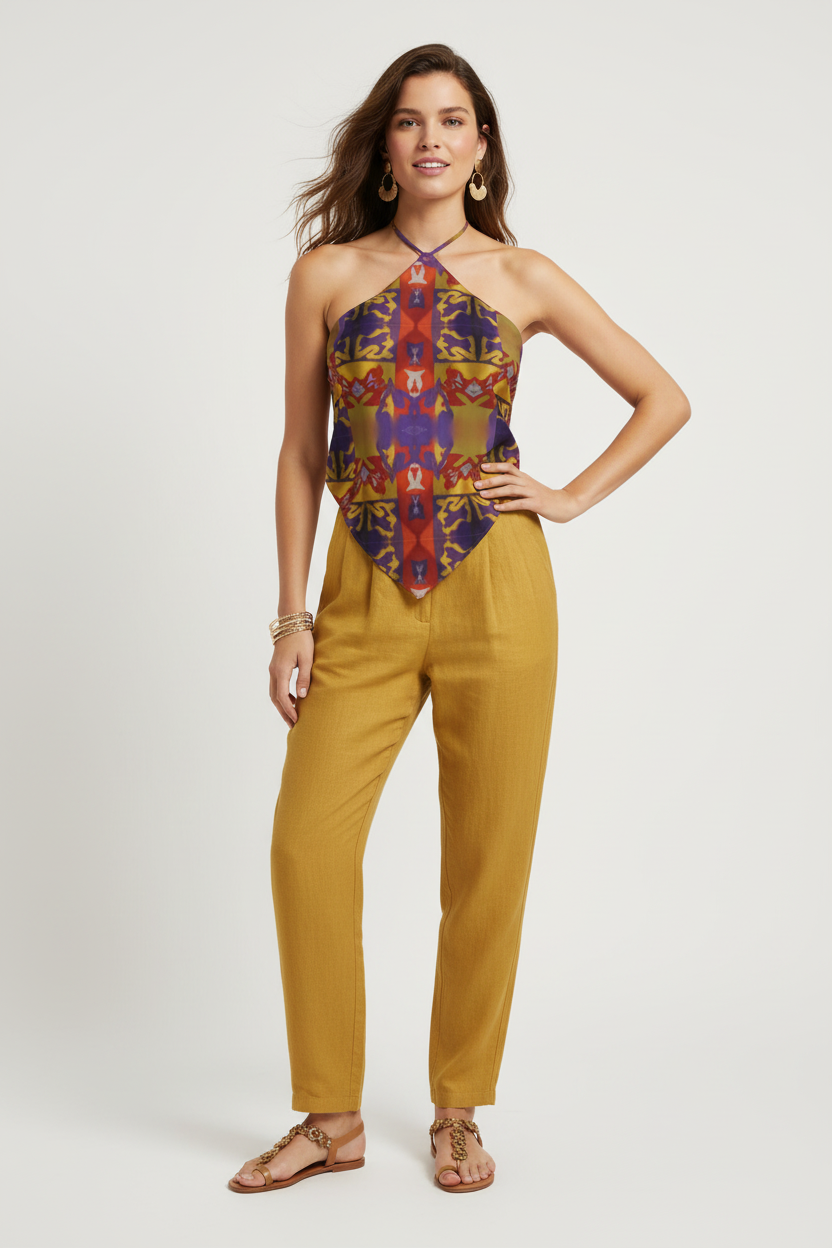 Bandana Top- Vibrant Geometric Scarf-Style Halter Top