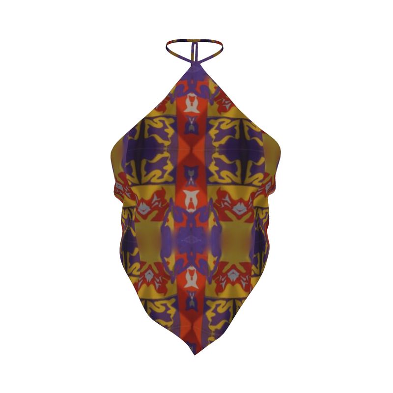 Bandana Top- Vibrant Geometric Scarf-Style Halter Top