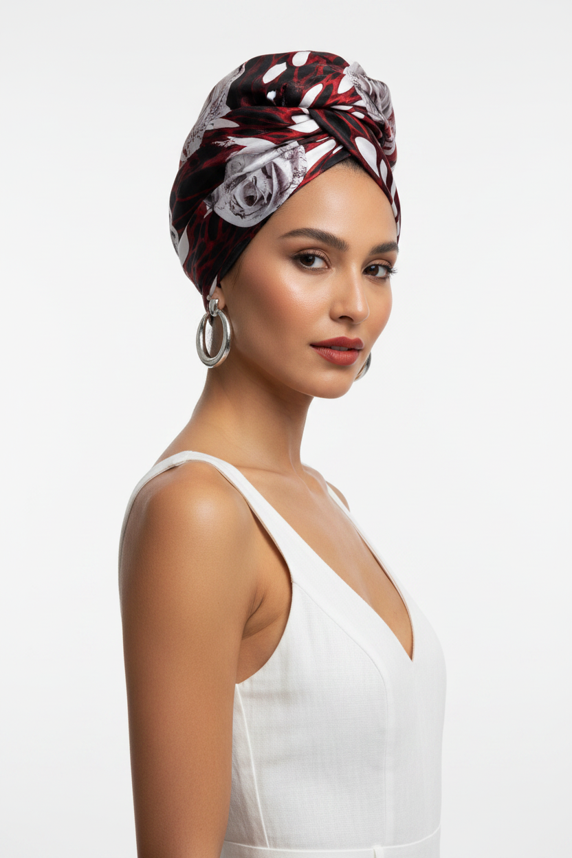 Elegant Burgundy Floral Silk Scarf – Lightweight Luxury Neck Scarf for Women