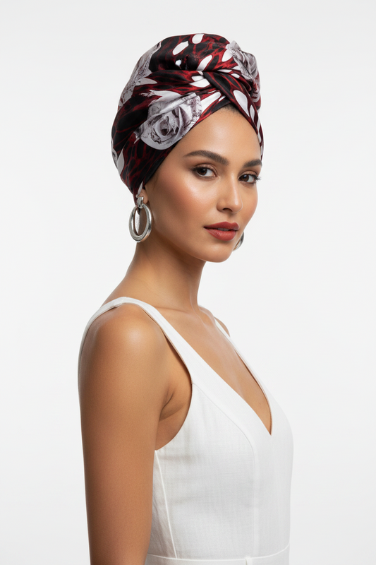 Elegant Burgundy Floral Silk Scarf – Lightweight Luxury Neck Scarf for Women