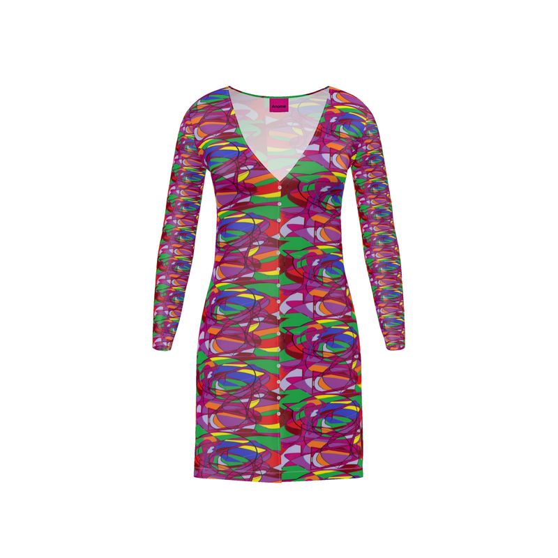 Kaleidoscope Abstract Long V-Neck Cardigan