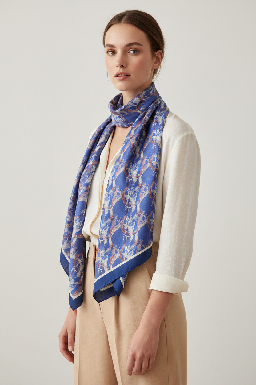 Blue Silk Garden Scarf Look Bandana