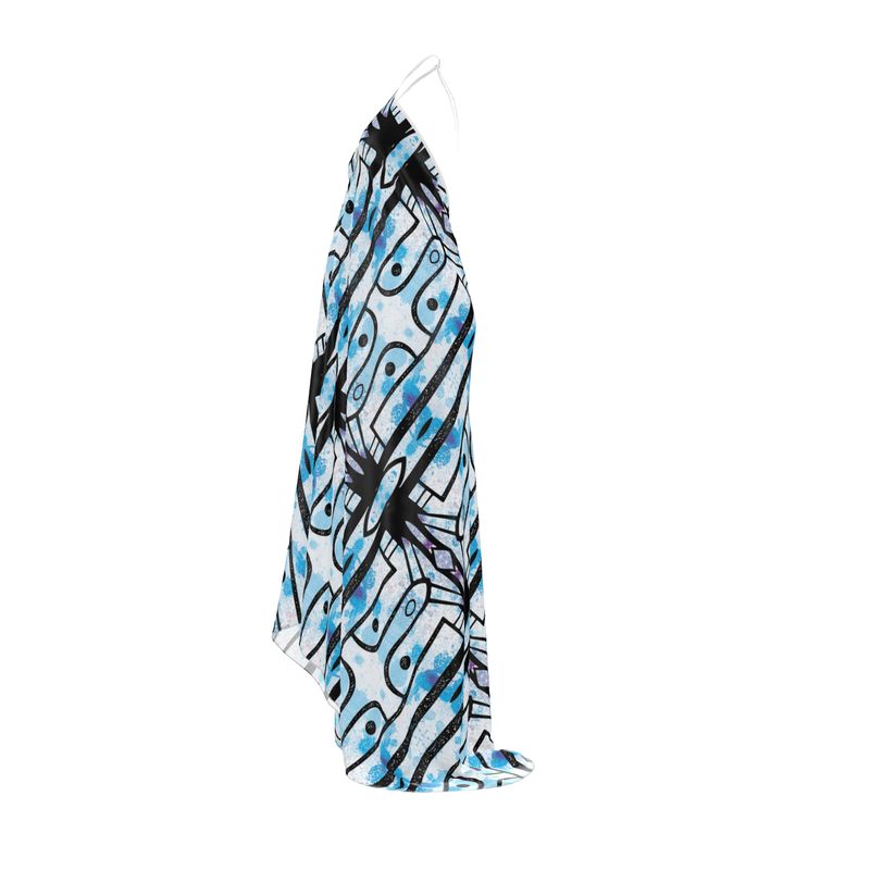 Coastal Elegance Abstract Print Halter Maxi Dress