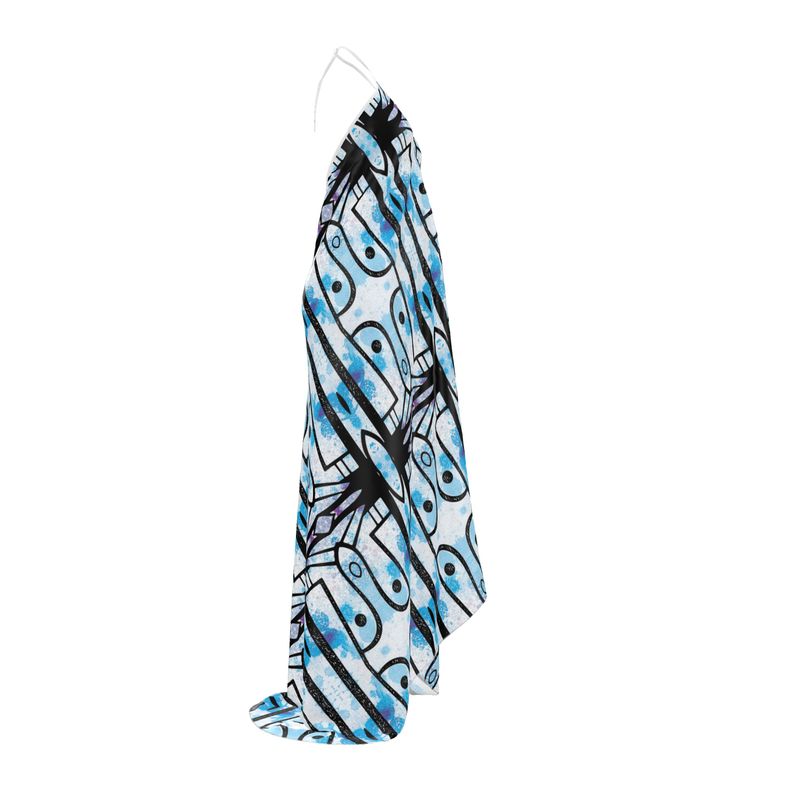Coastal Elegance Abstract Print Halter Maxi Dress