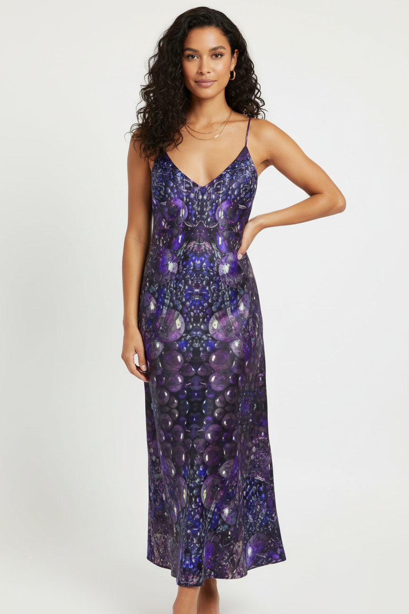 Mystic Grape Amethyst Satin Slip Maxi Dress