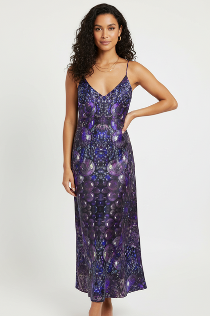 Mystic Grape Amethyst Satin Slip Maxi Dress