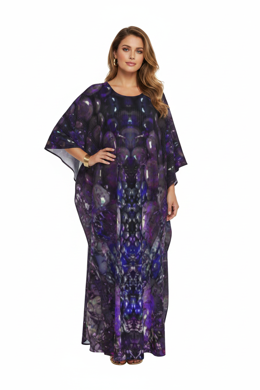 Celestial Dark Abstract Print Flowy Kaftan – Resort Cover-Up