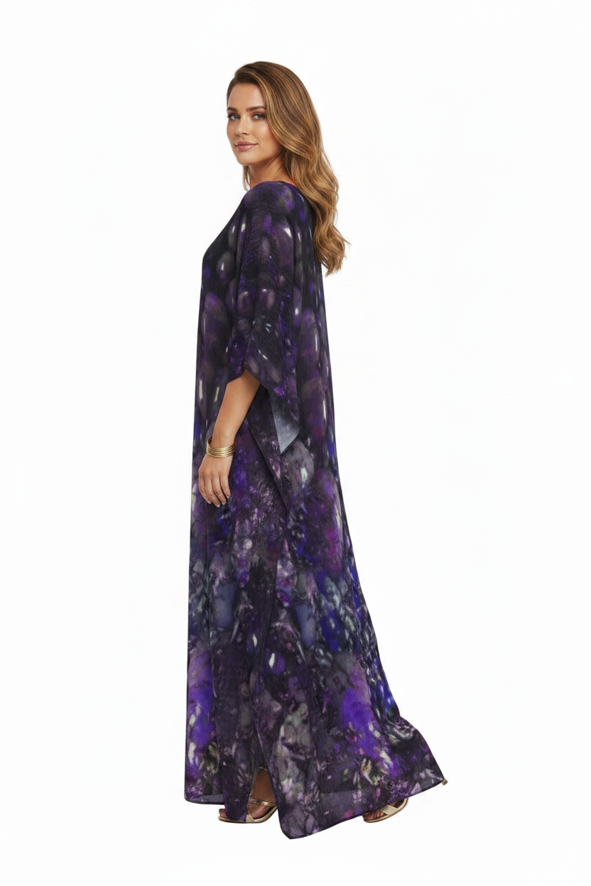 Celestial Dark Abstract Print Flowy Kaftan – Resort Cover-Up