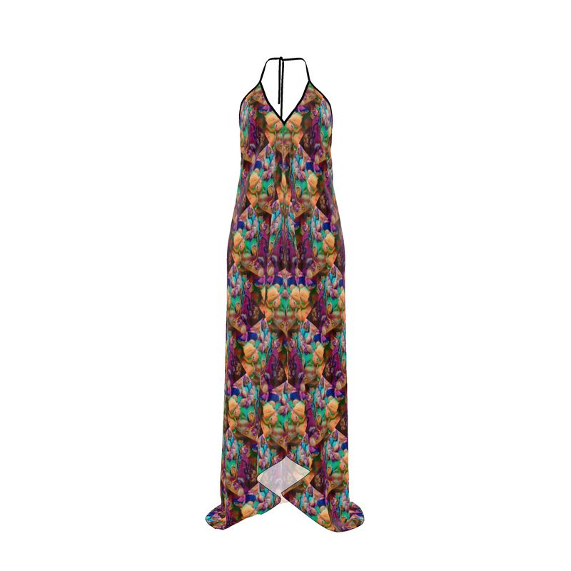 Tropical Breeze Halter Backless Maxi Dress