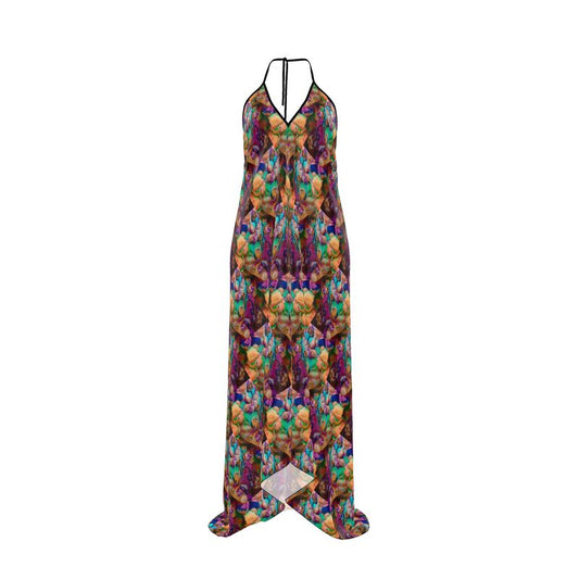 Tropical Breeze Halter Backless Maxi Dress
