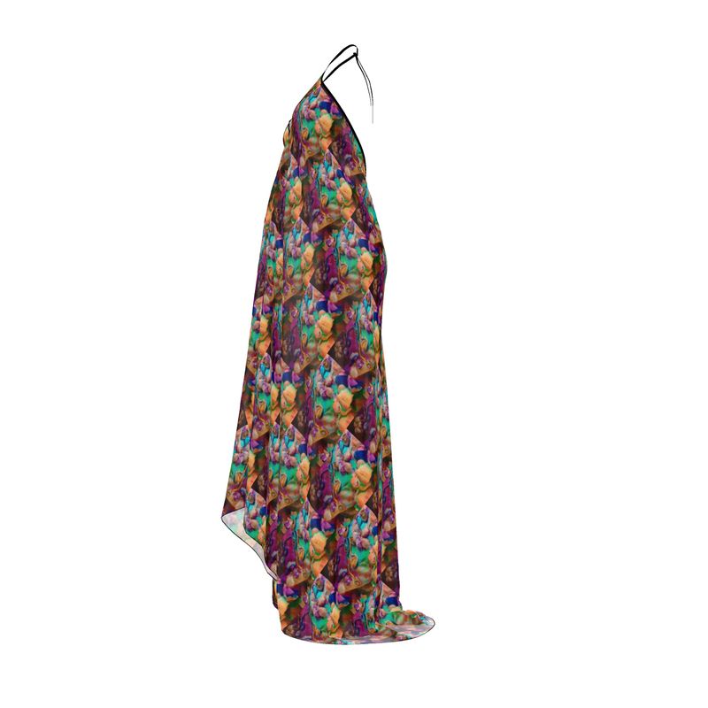 Tropical Breeze Halter Backless Maxi Dress