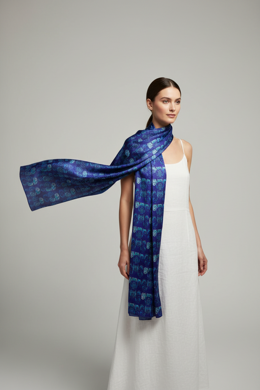 Scarf Wrap or Shawl- Navy Blue With Swirls