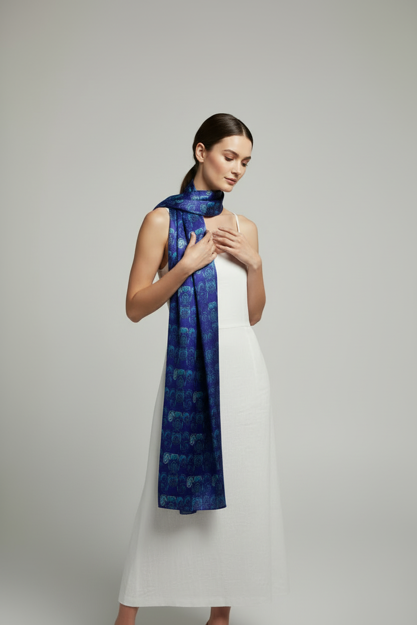 Scarf Wrap or Shawl- Navy Blue With Swirls