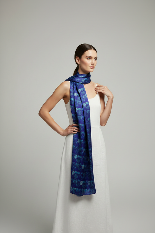Scarf Wrap or Shawl- Navy Blue With Swirls