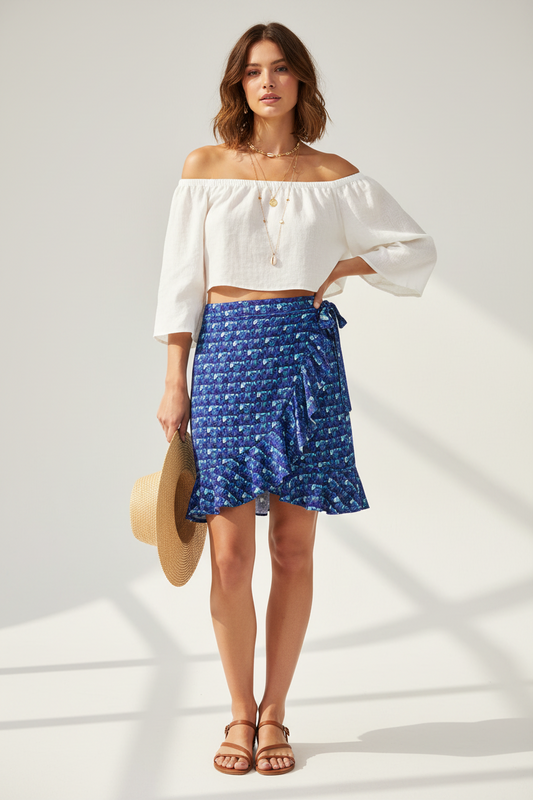 Flounce Skirt Blue Swirl Patterned Skirt