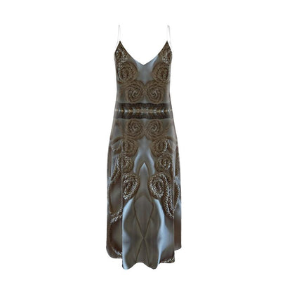 Slip Dress Maxi- Ocean Breeze Silk Dress with Swirling Elegance