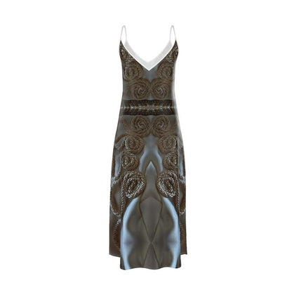 Slip Dress Maxi- Ocean Breeze Silk Dress with Swirling Elegance