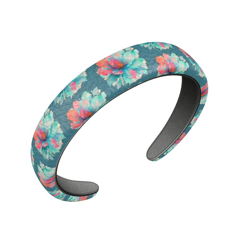Blue Blossom Boho Headband – Wide Floral Leather Headband