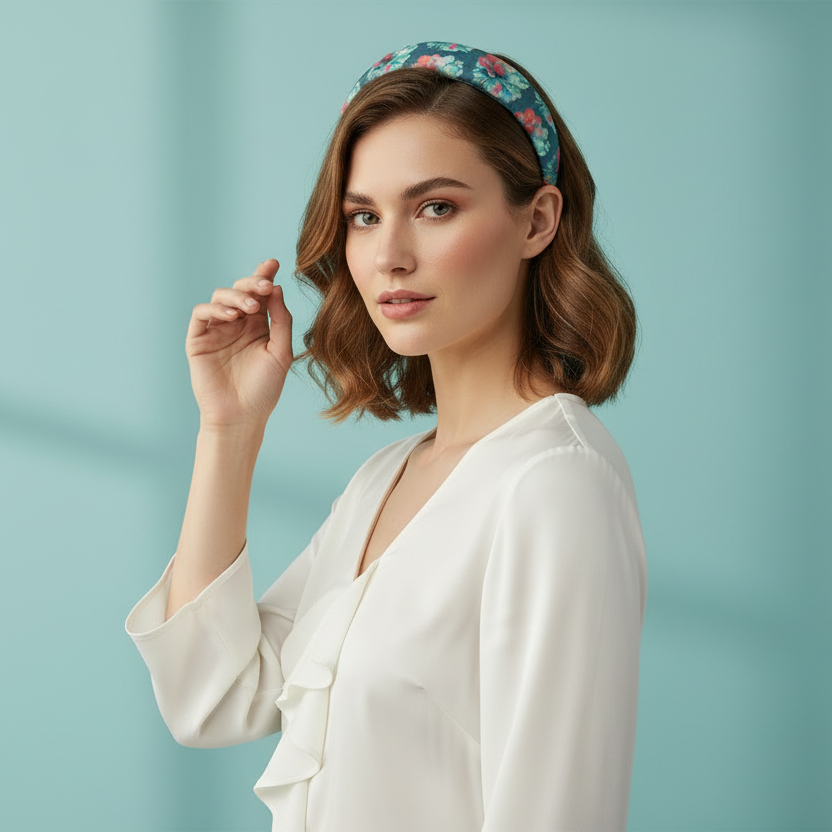 Blue Blossom Boho Headband – Wide Floral Leather Headband