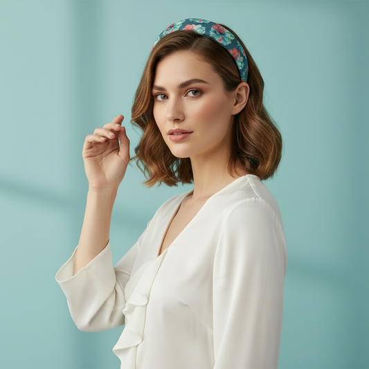 Blue Blossom Boho Headband – Wide Floral Leather Headband