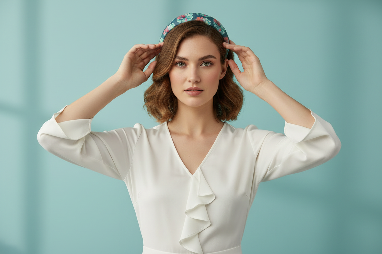Blue Blossom Boho Headband – Wide Floral Leather Headband