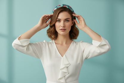 Blue Blossom Boho Headband – Wide Floral Leather Headband