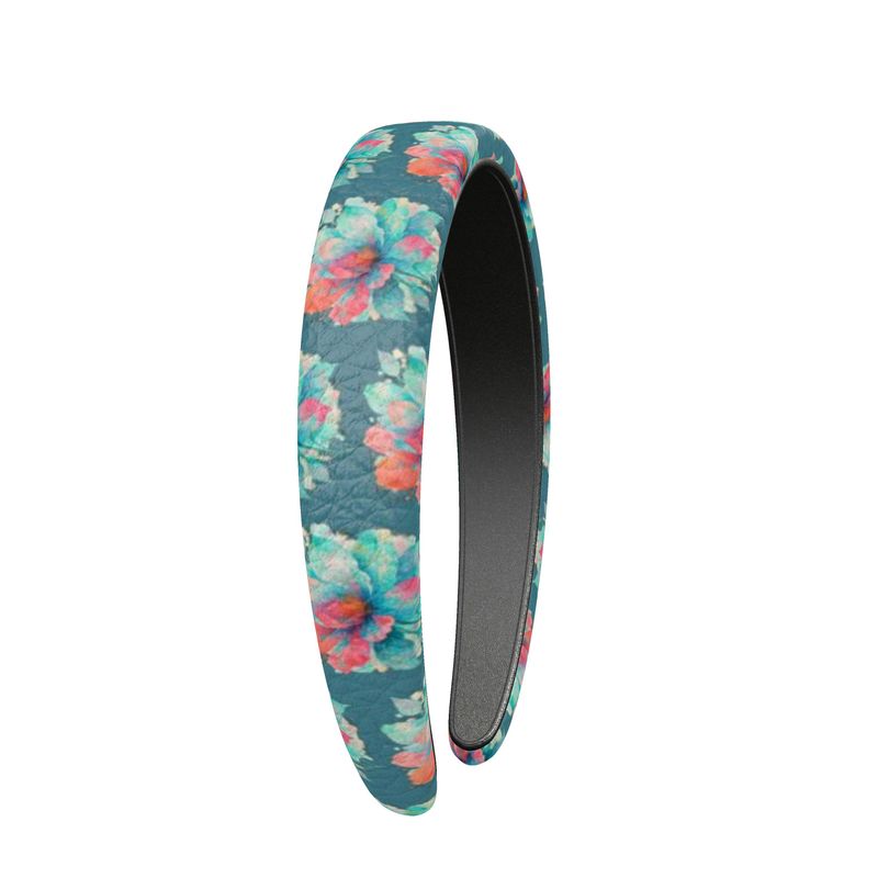 Blue Blossom Boho Headband – Wide Floral Leather Headband