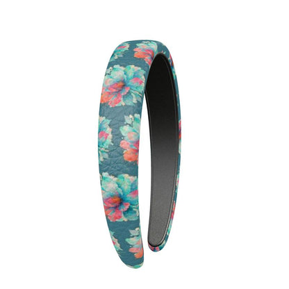 Blue Blossom Boho Headband – Wide Floral Leather Headband