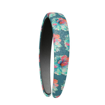 Blue Blossom Boho Headband – Wide Floral Leather Headband