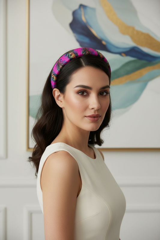 Peacock Feather Print Leather Headband